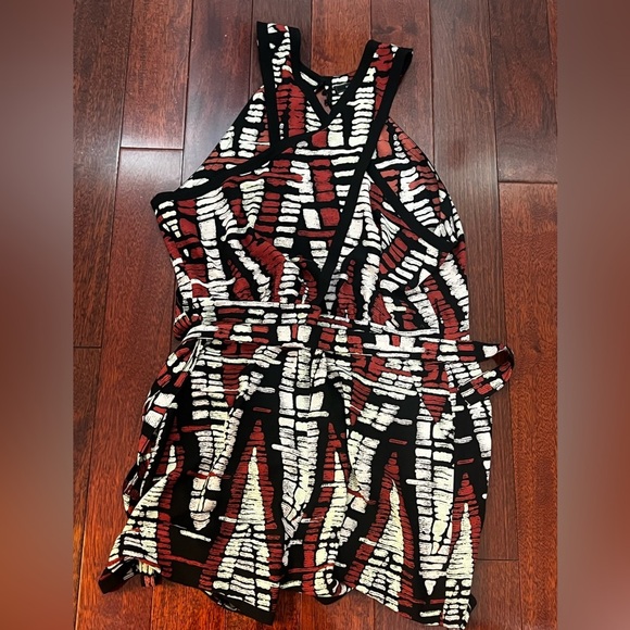 BCBGMaxAzria Asymmetrical Dress in Black, Red, and Cream - Picture 2 of 9